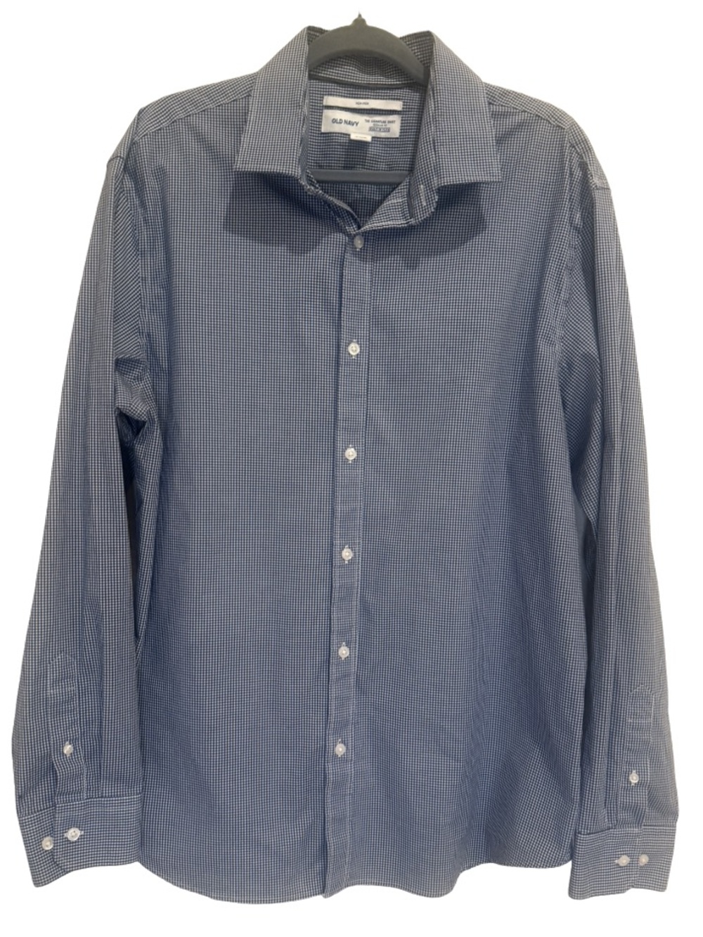 Old Navy XL Signature Non-Iron Flex Shirt - "Blue It Off" Navy Gingham